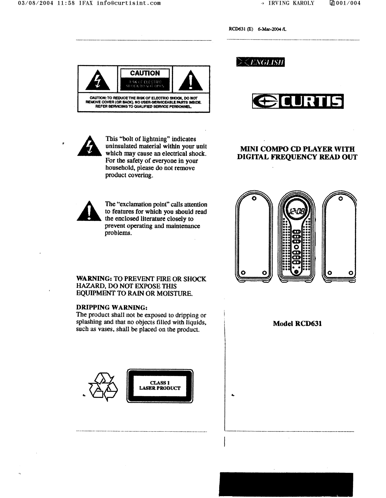 Curtis RCD631 User Manual