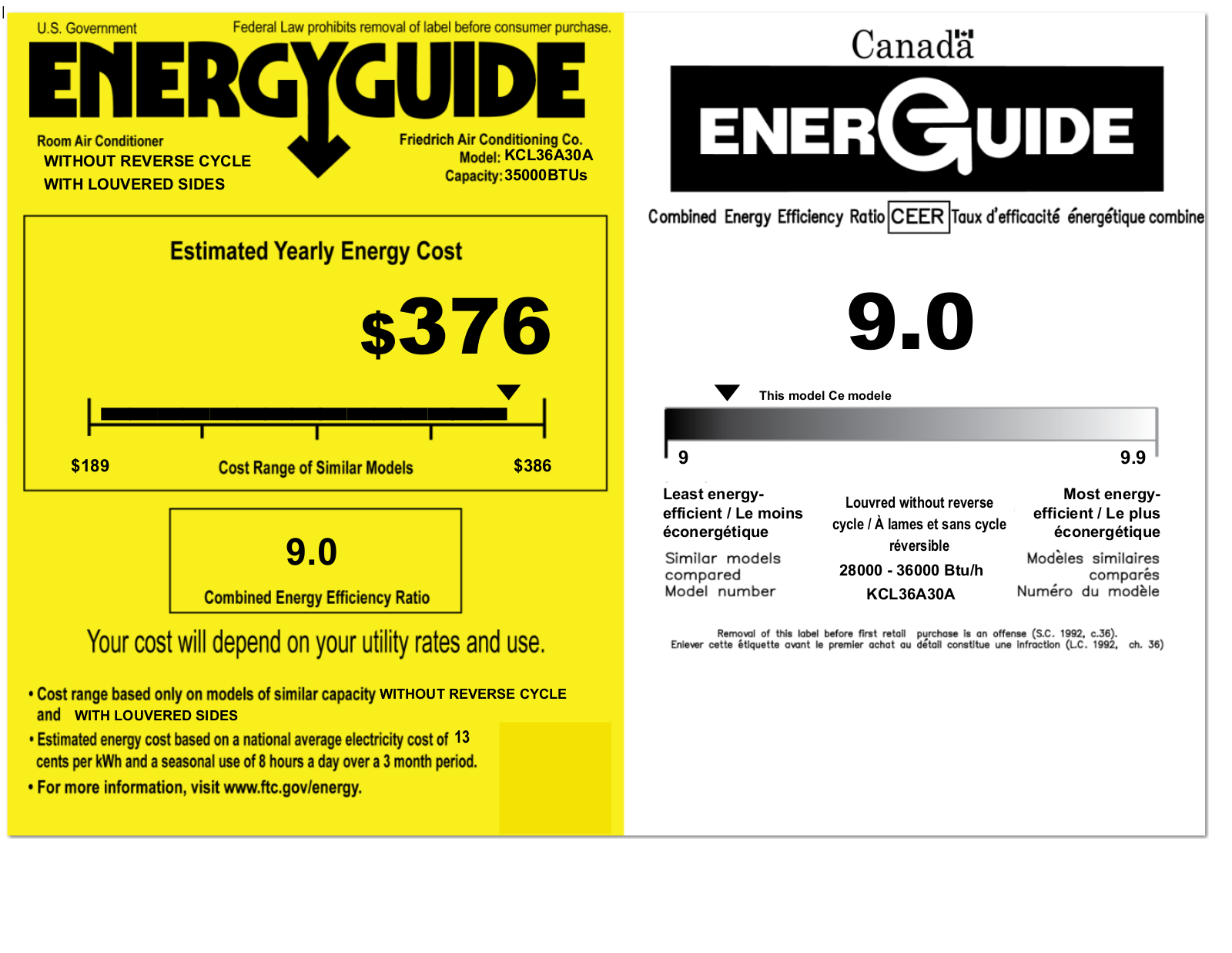 Friedrich KCL36A30A Energy manual