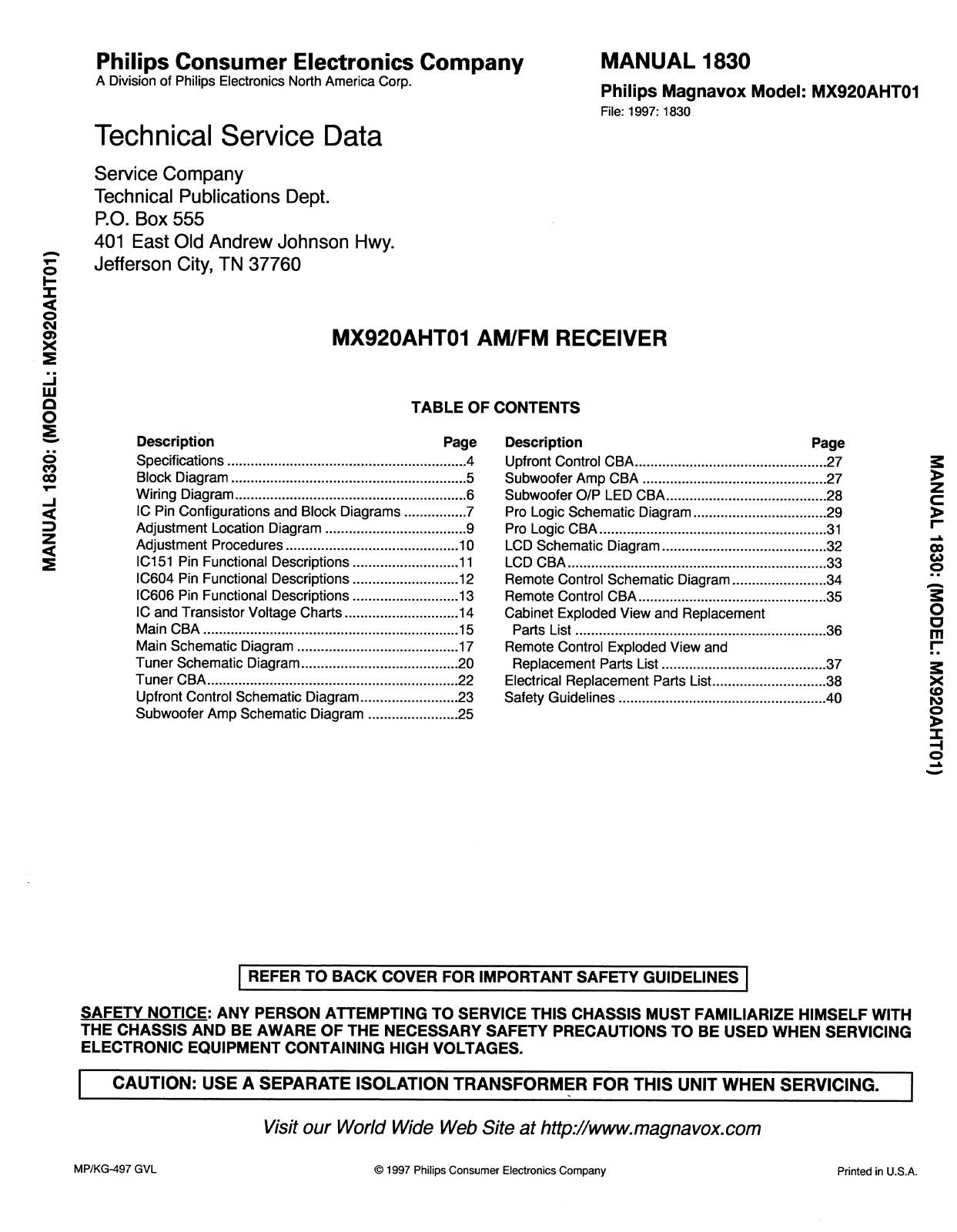 Philips MX-980-AHT-01 Service manual