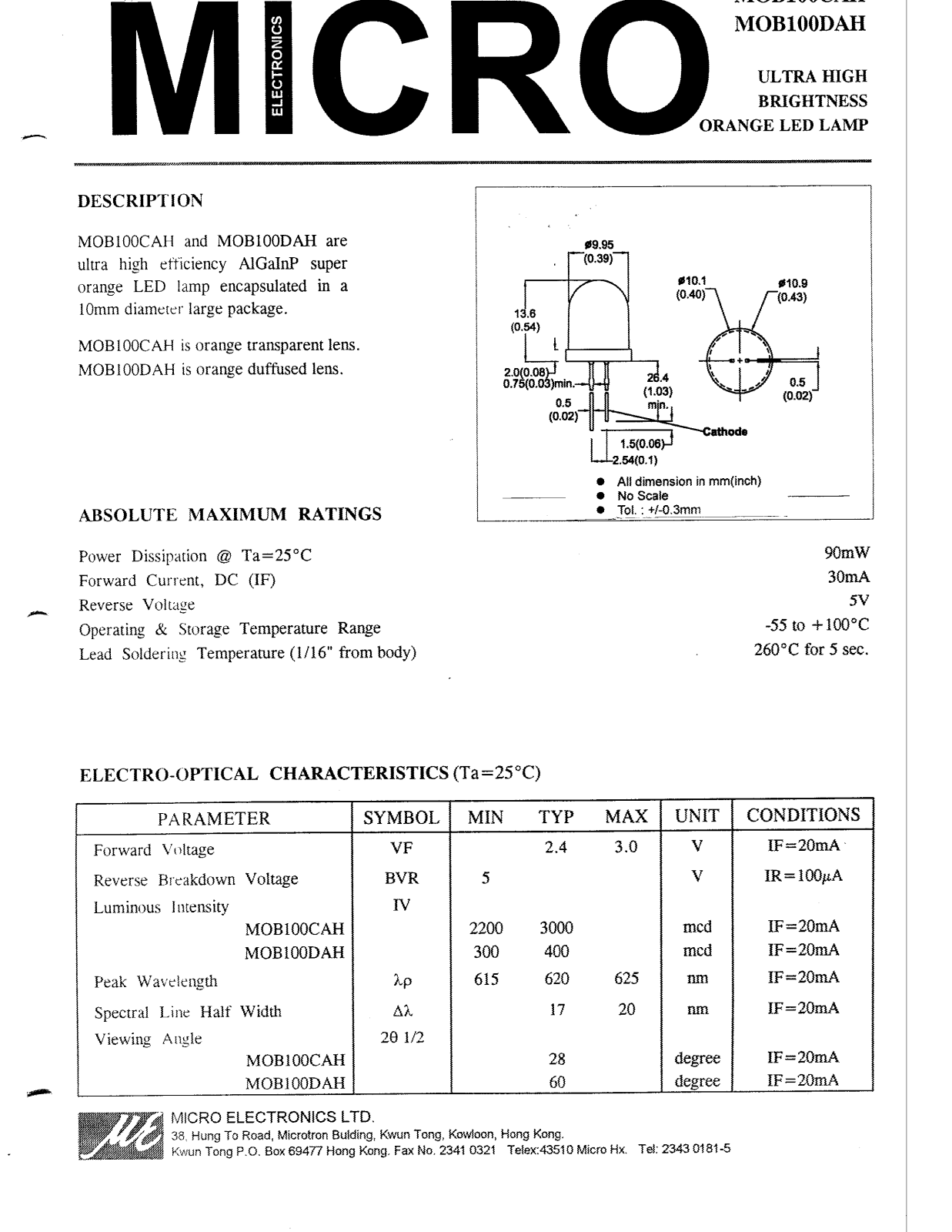 MICRO MOB100DAH, MOB100CAH Datasheet