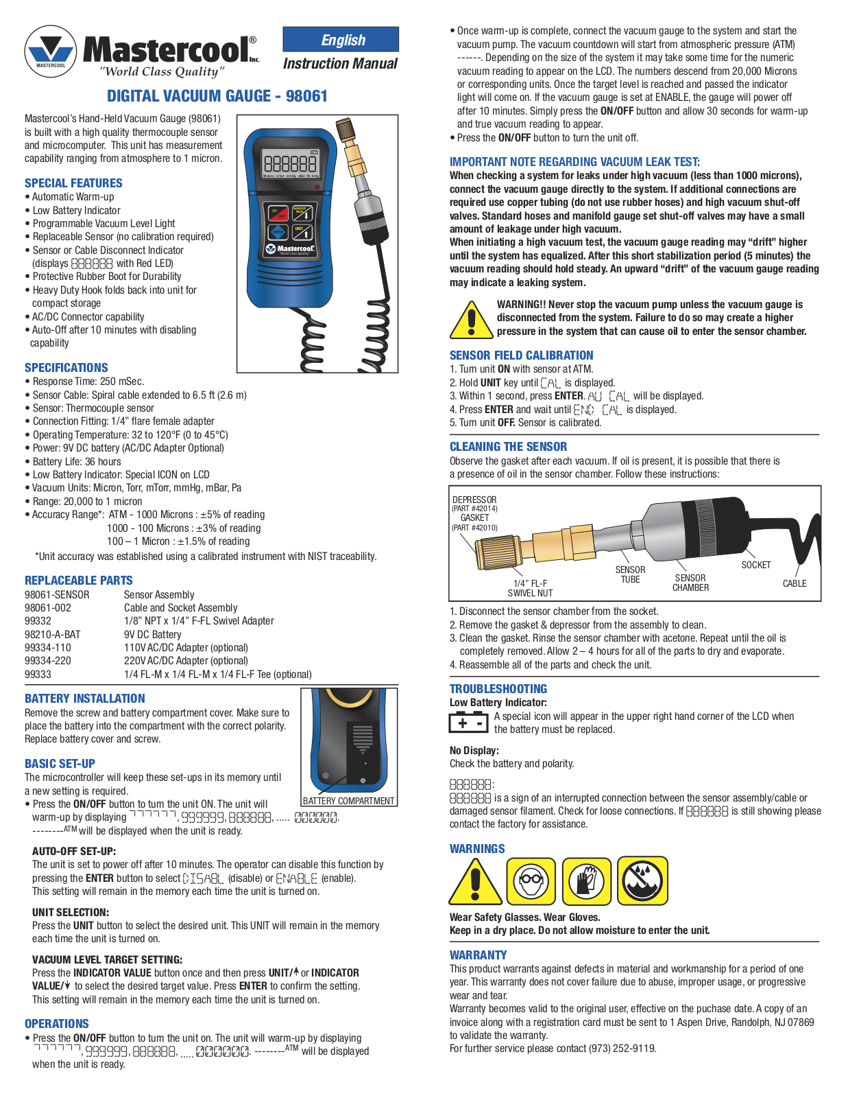 Mastercool 98061 User Manual