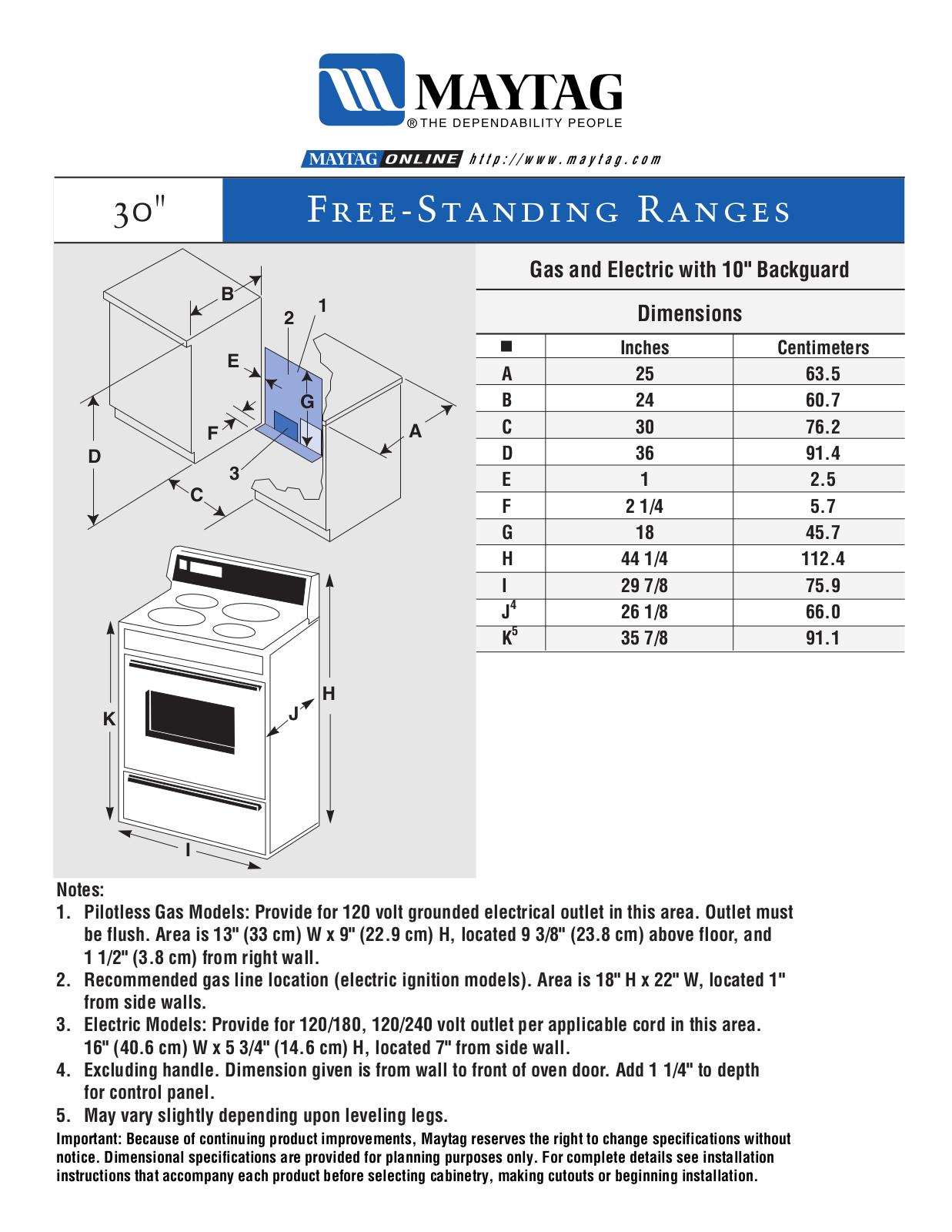 Maytag MGR4450ADW, MER4320AAA, MER4320AAW, MGR4450ADL, MGR4450ADH Dimension Guide