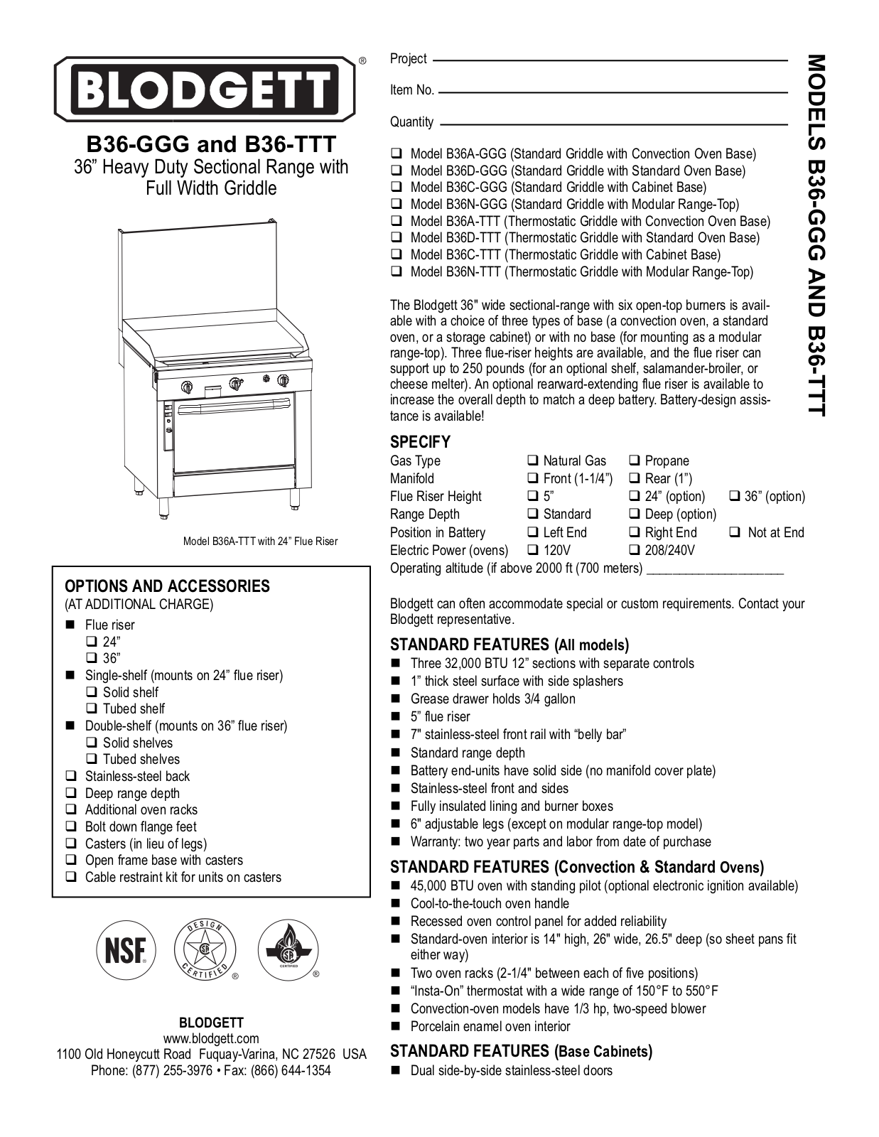 Blodgett B36-TTT, B36-GGG User Manual