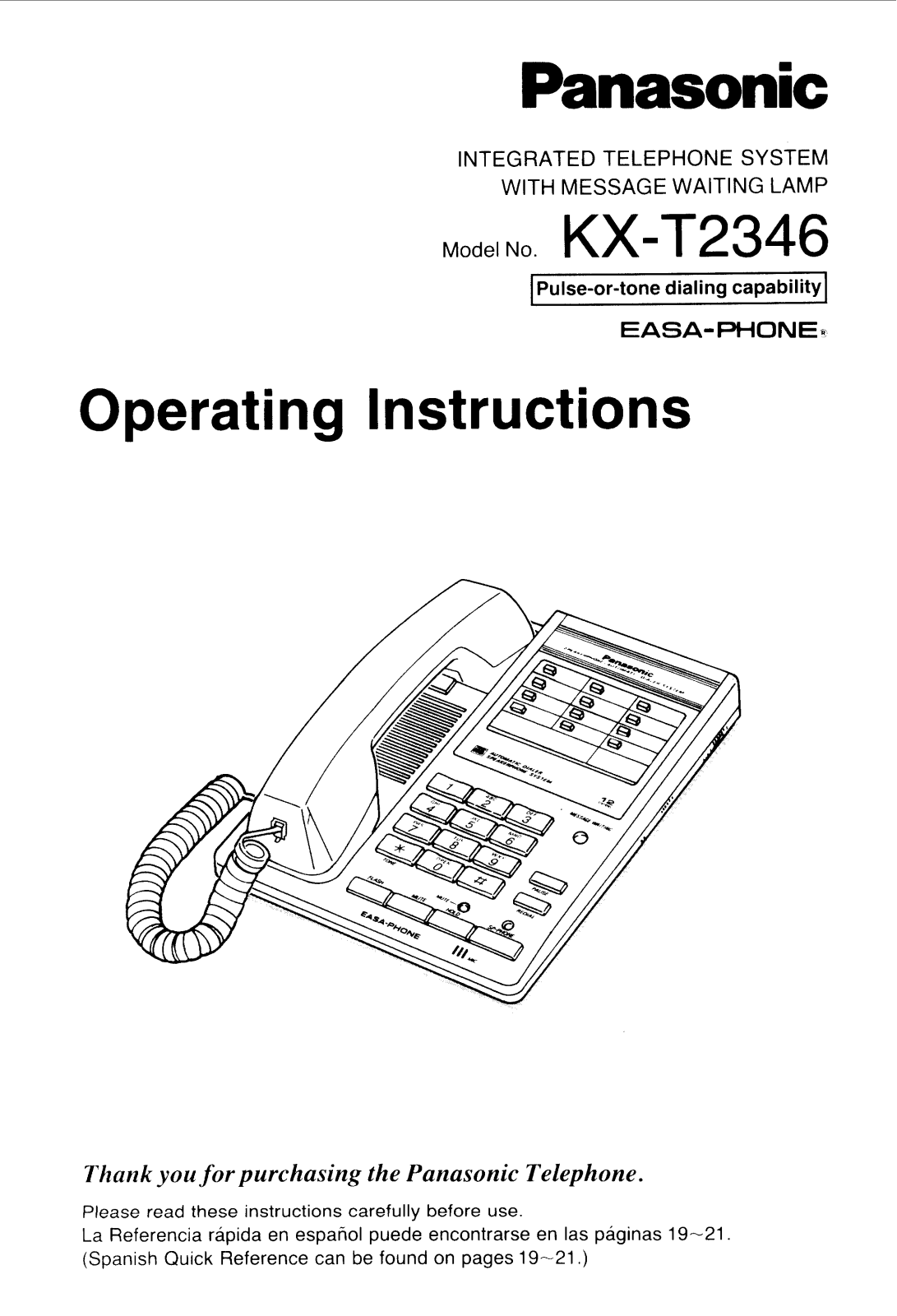 Panasonic kx-t2346 Operation Manual