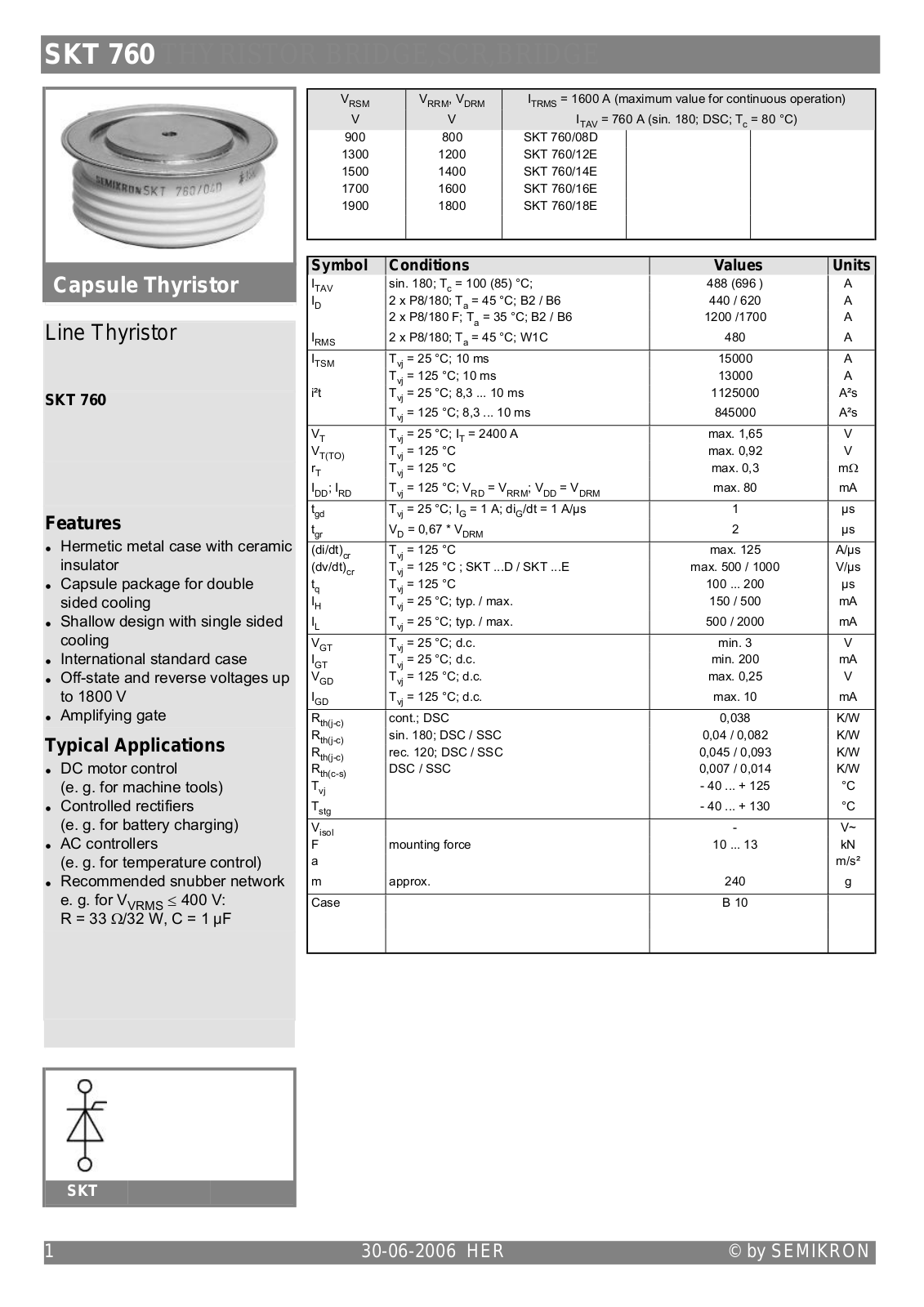 Semikron SKT760 Data Sheet