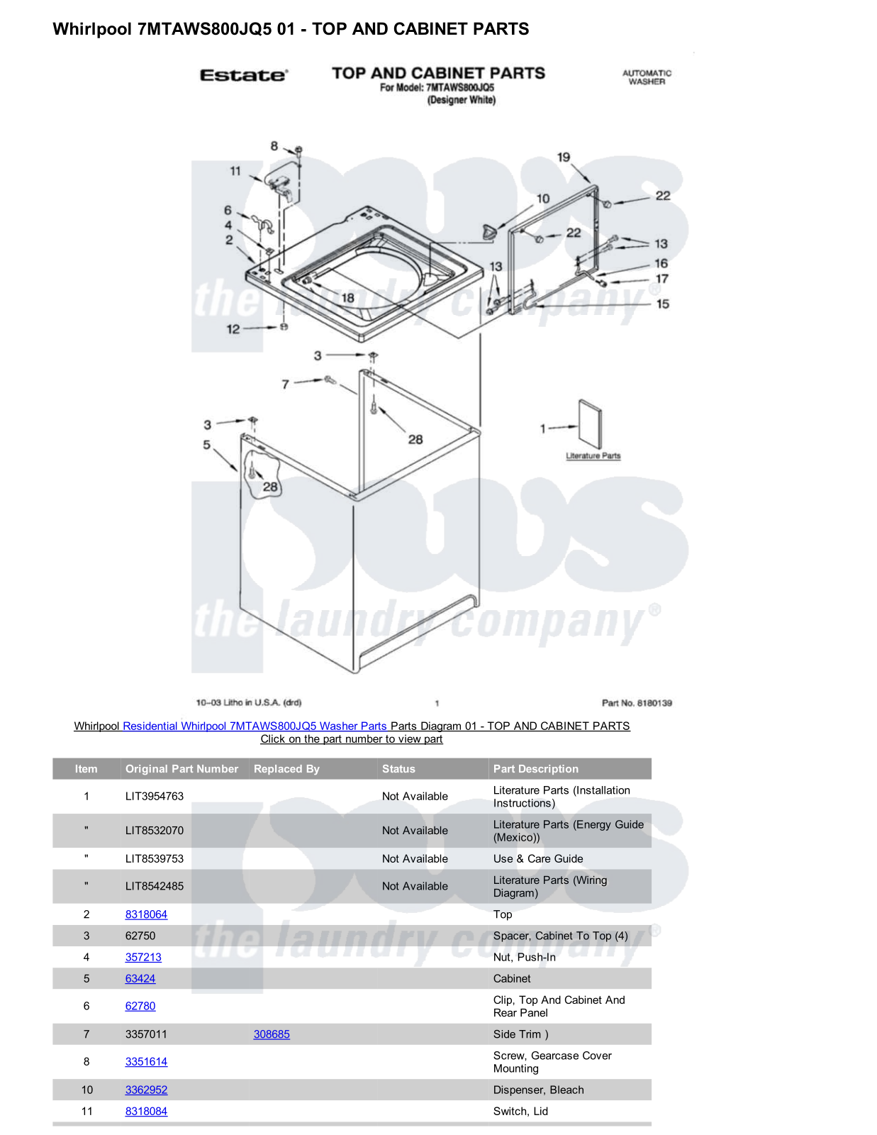 Whirlpool 7MTAWS800JQ5 Parts Diagram