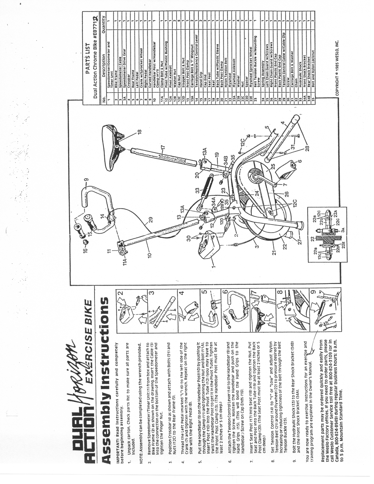 Weslo EB7712 Assembly Instruction