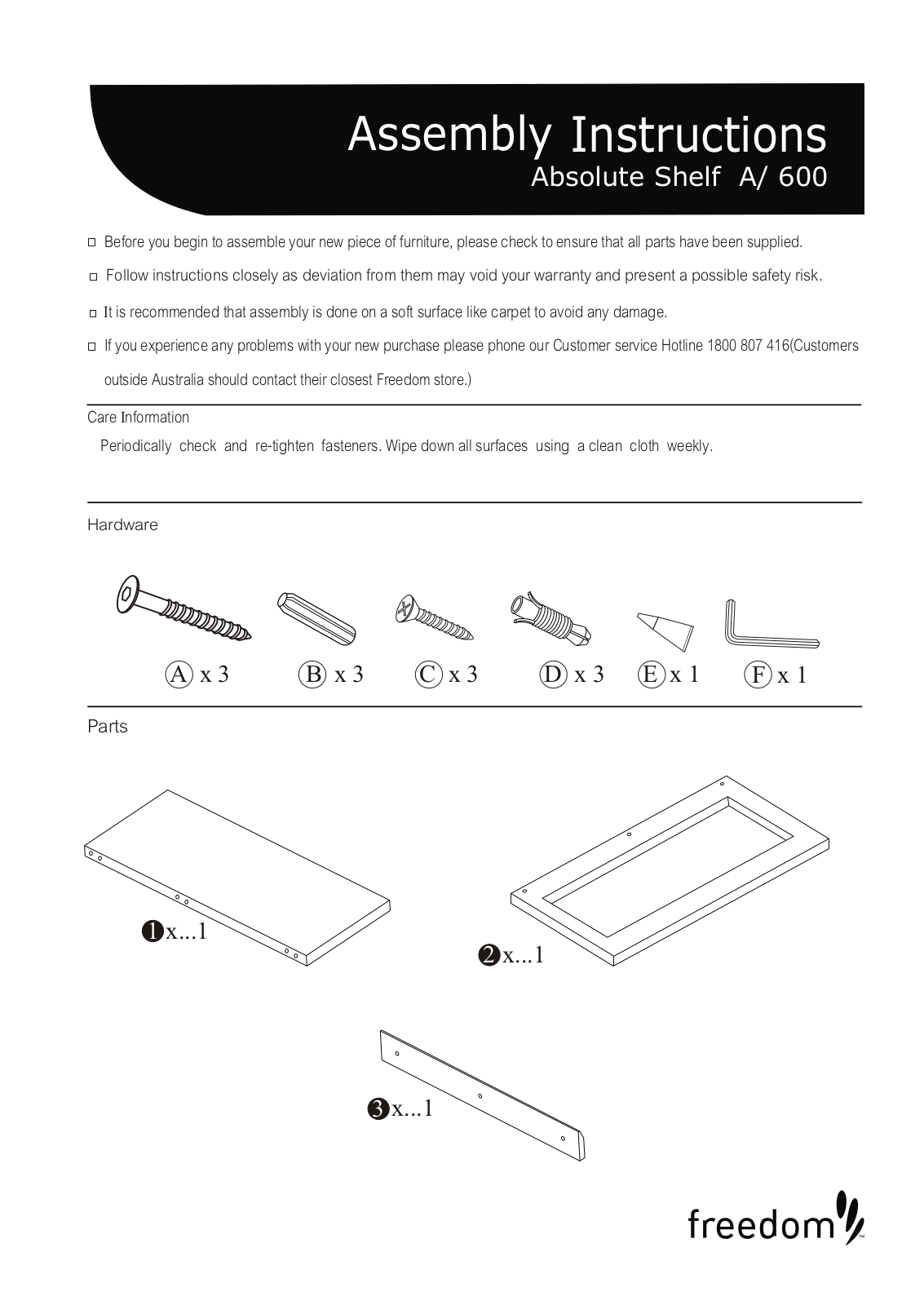 Freedom Absolute Shelf 600 Assembly Instruction