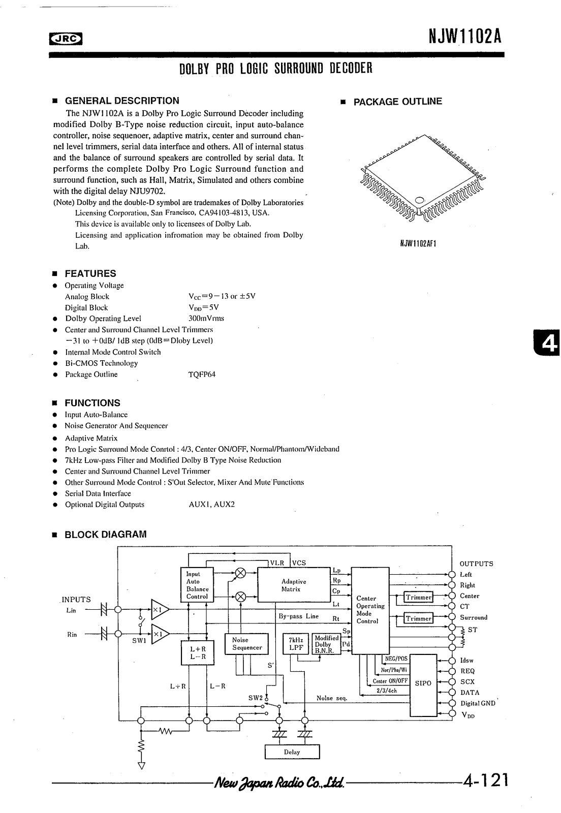 JRC NJW1102AF1 Datasheet