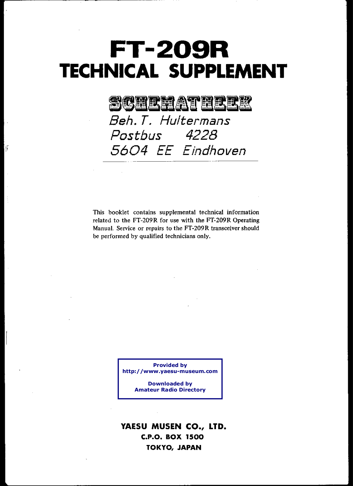 Yaesu FT209R User Manual