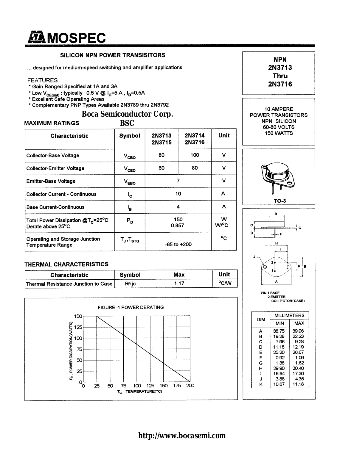 BOCA 2N3713, 2N3716, 2N3715, 2N3714 Datasheet