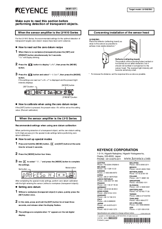 KEYENCE LV-S63 User Manual