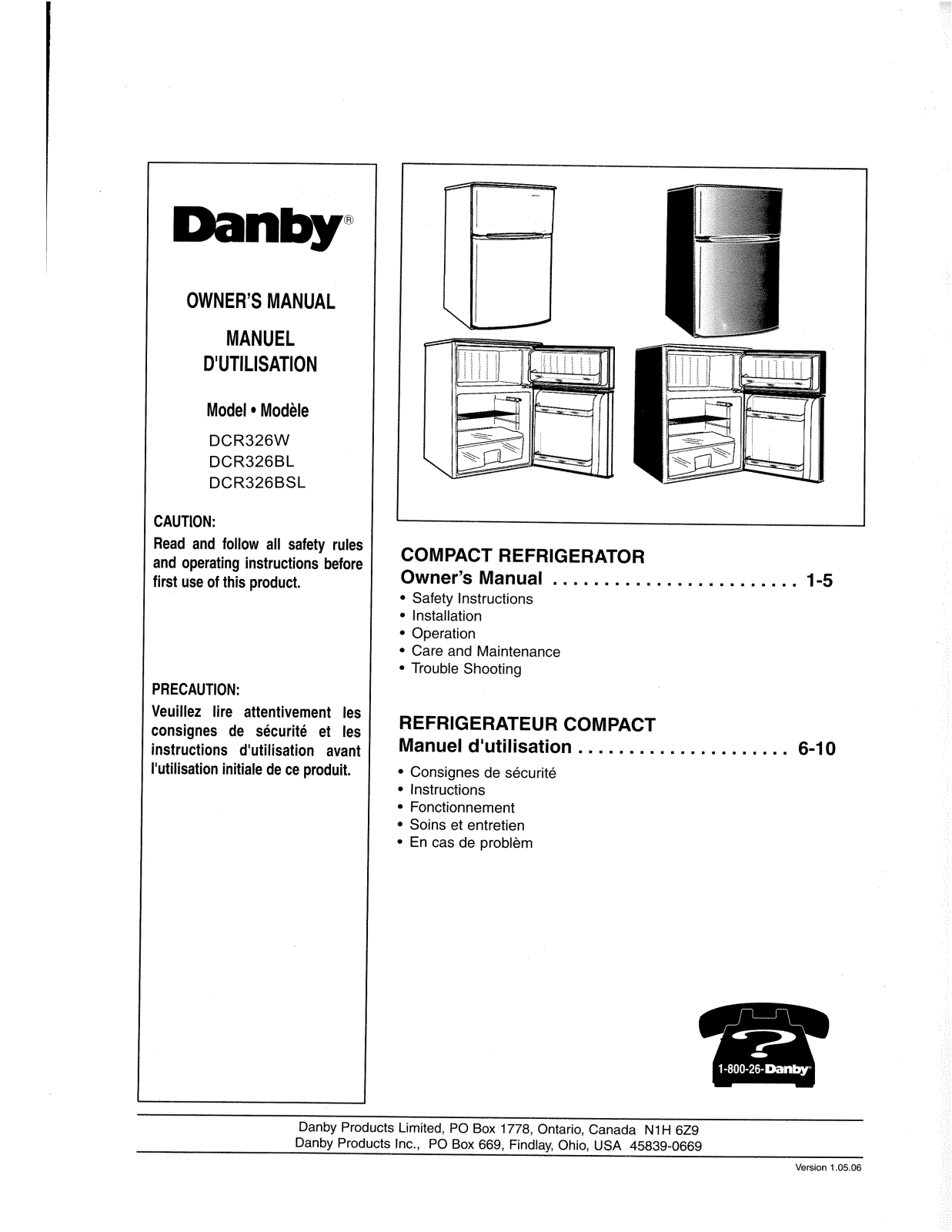 Danby DCR326WSL, DCR326W, DCR326WL User Manual