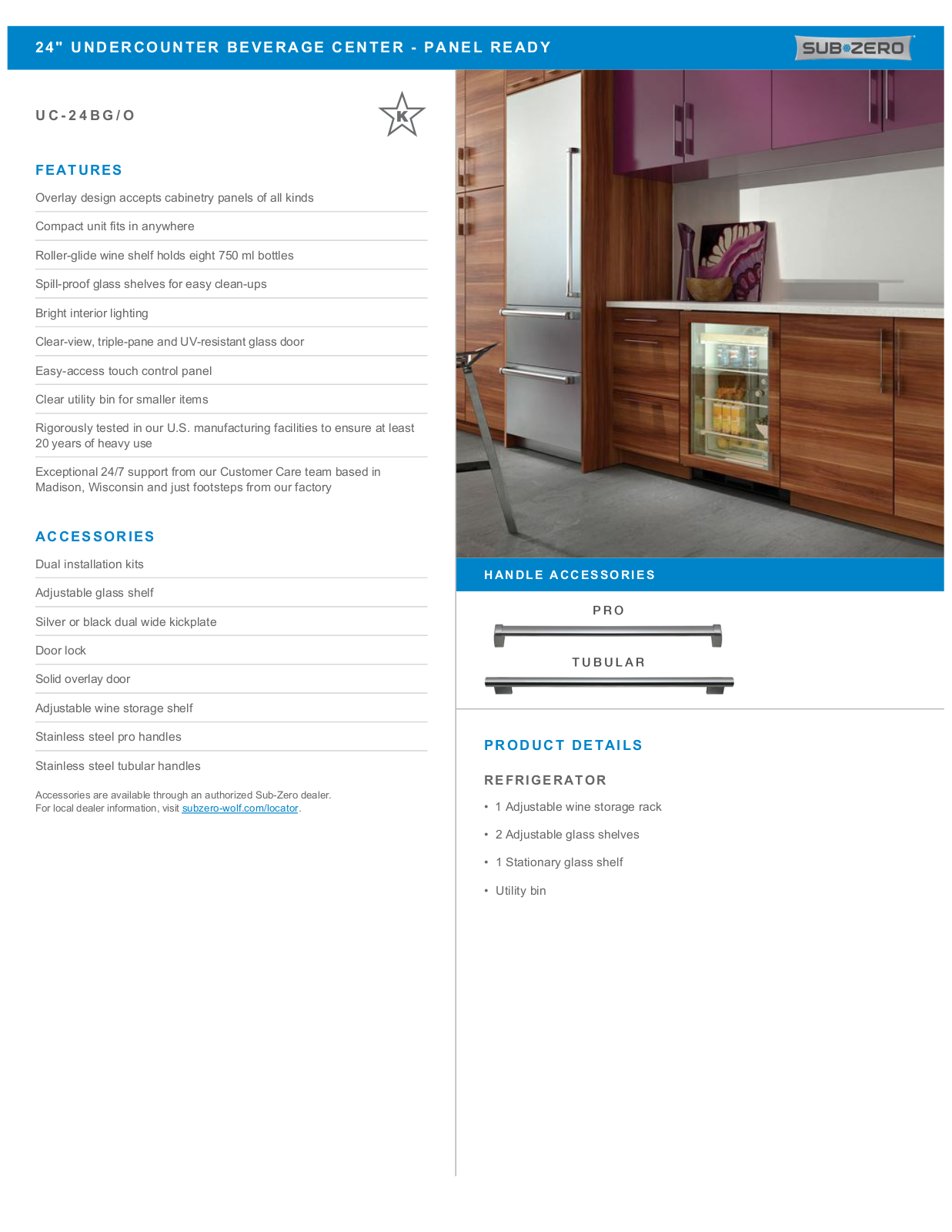 Sub-Zero UC24BGO, UC24BGOLH Specification Sheet