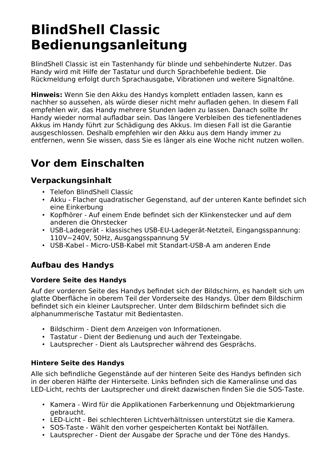 Blindshell Classic operation manual - ManualMachine.com