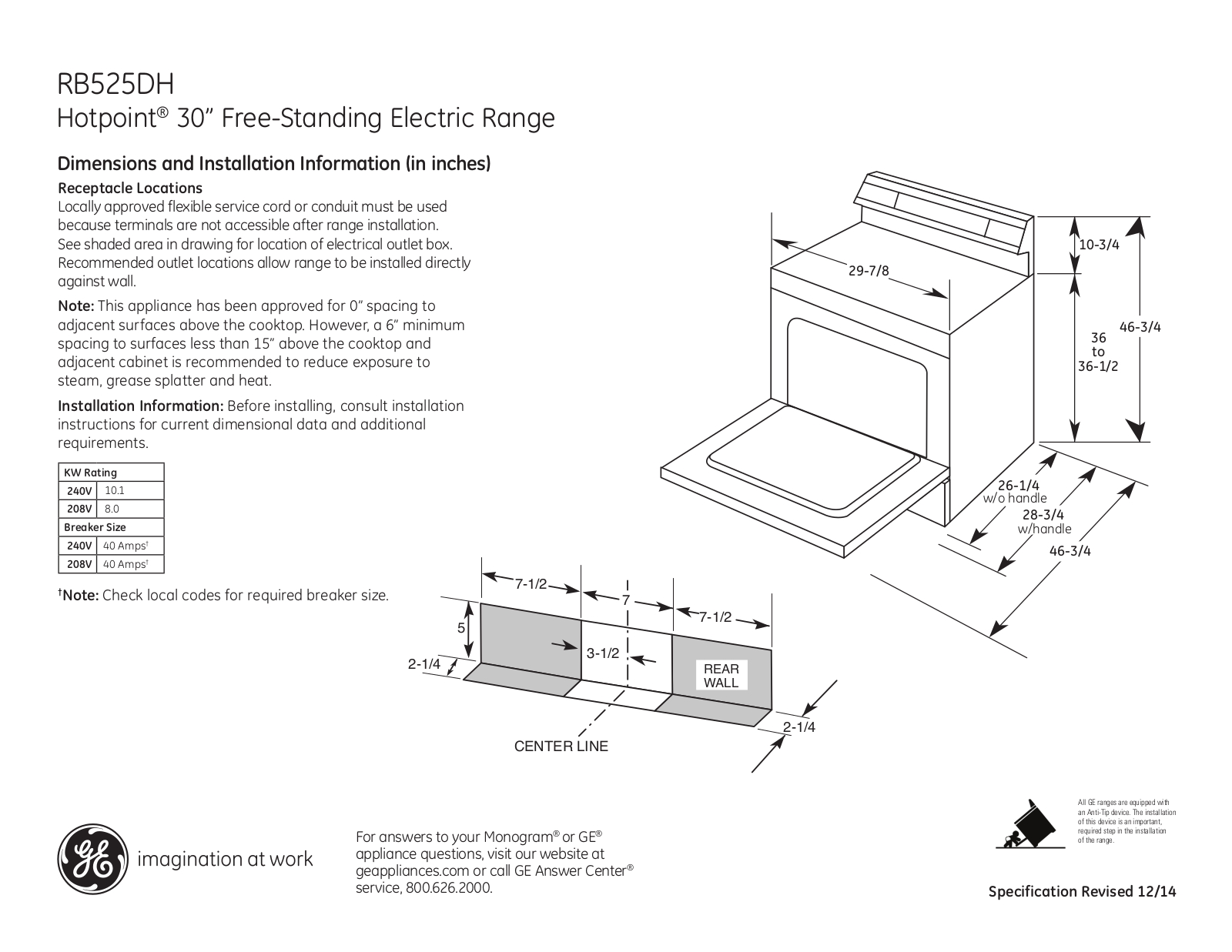 Hotpoint RB525DHBB, RB525DHCC, RB525DHWW Specifications