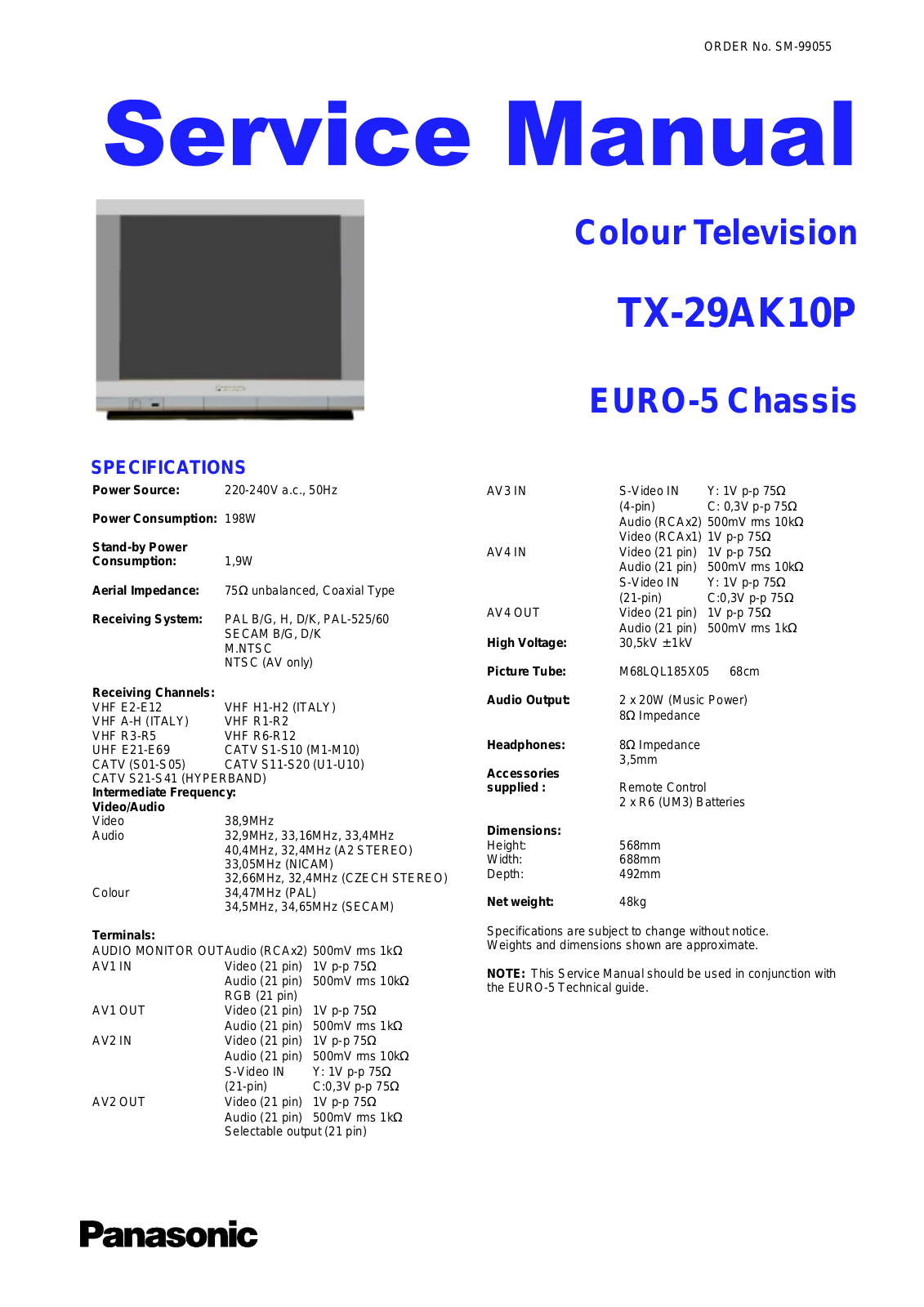 Panasonic TX-29AK10P Service Manual