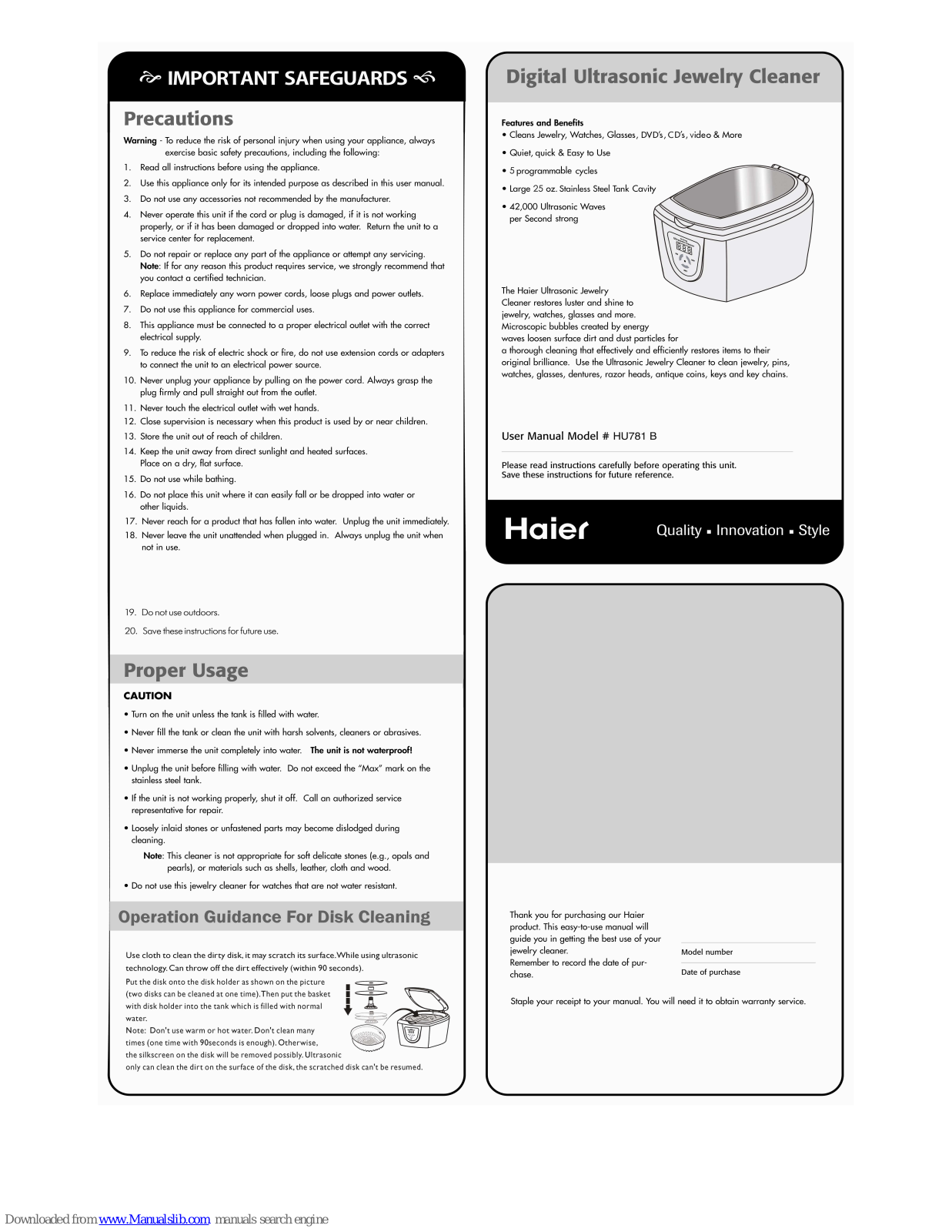 Haier HU781 B User Manual