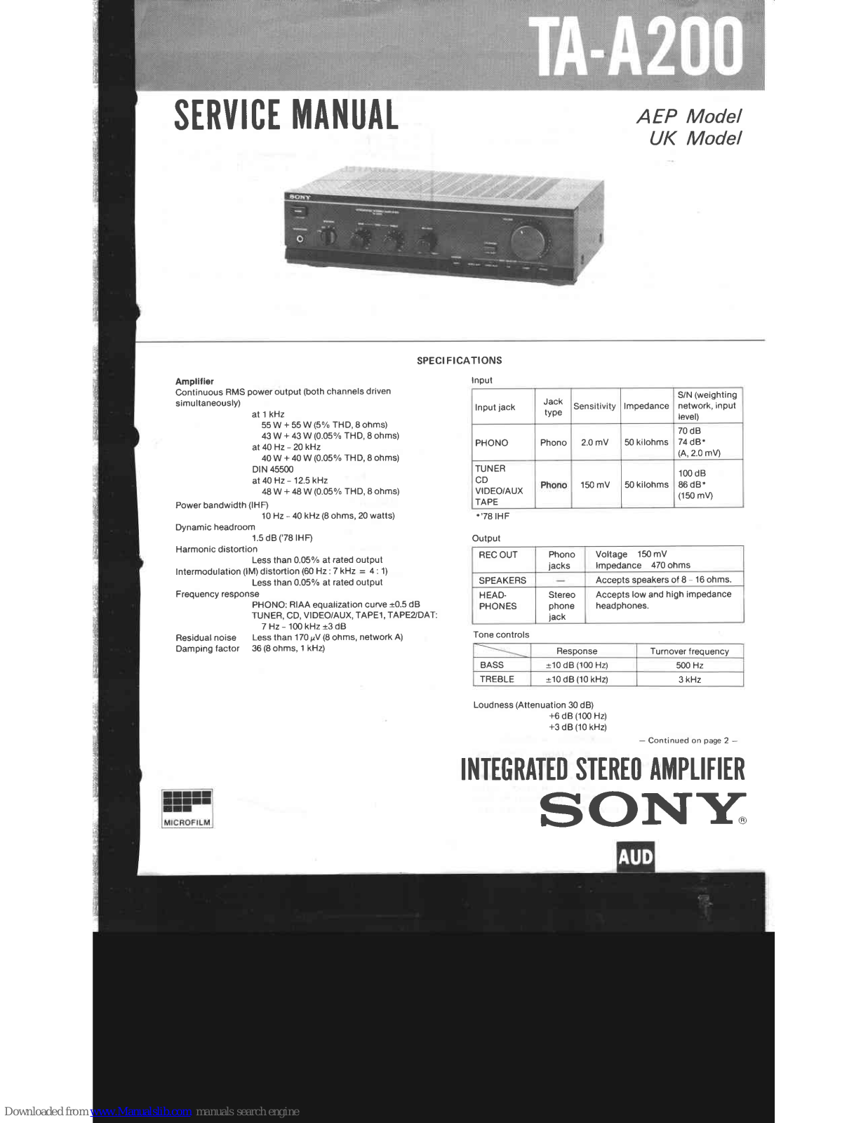 Sony TA-A200 Service Manual