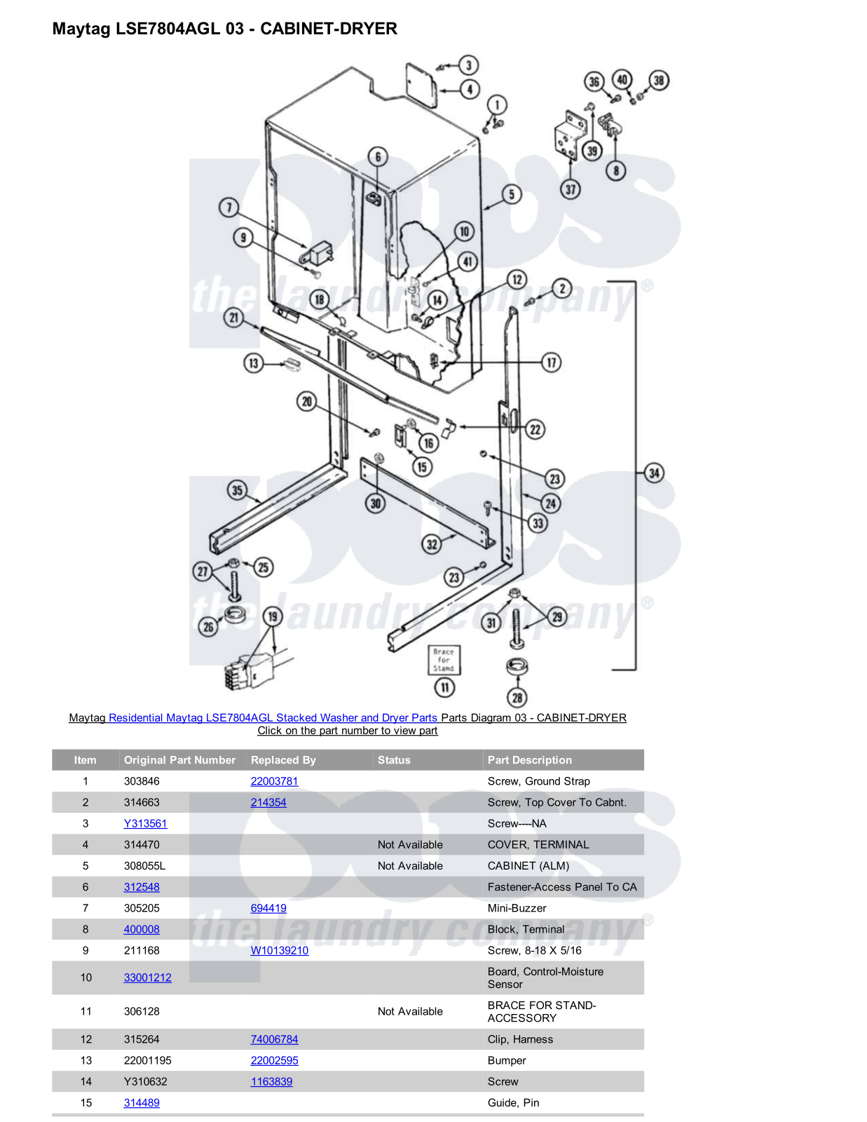 Maytag LSE7804AGL Stacked and Parts Diagram