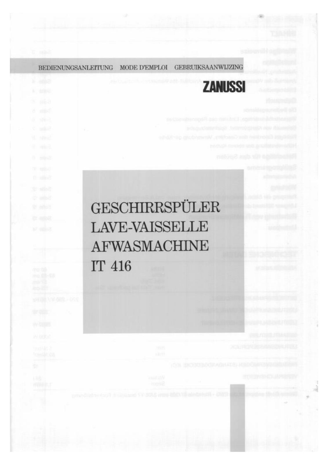 Zanussi IT416 User Manual