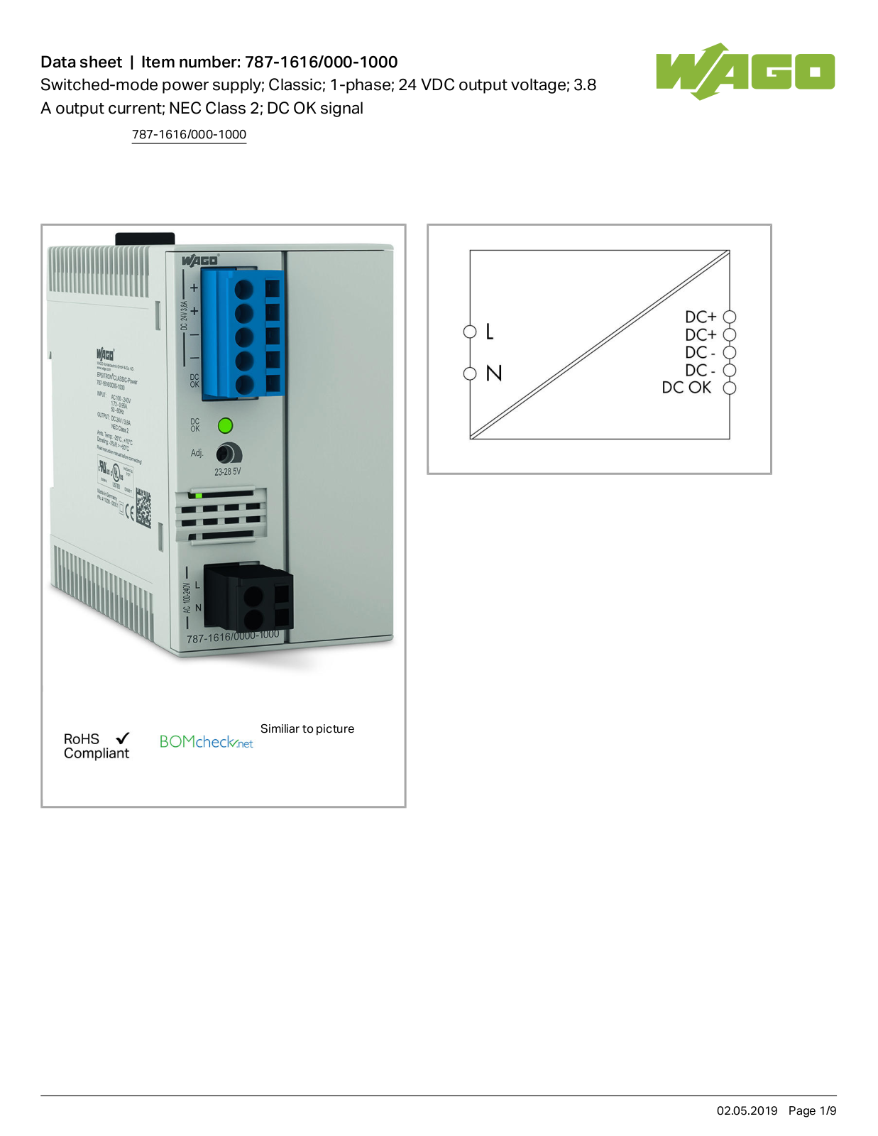 Wago 787-1616/000-1000 Data Sheet