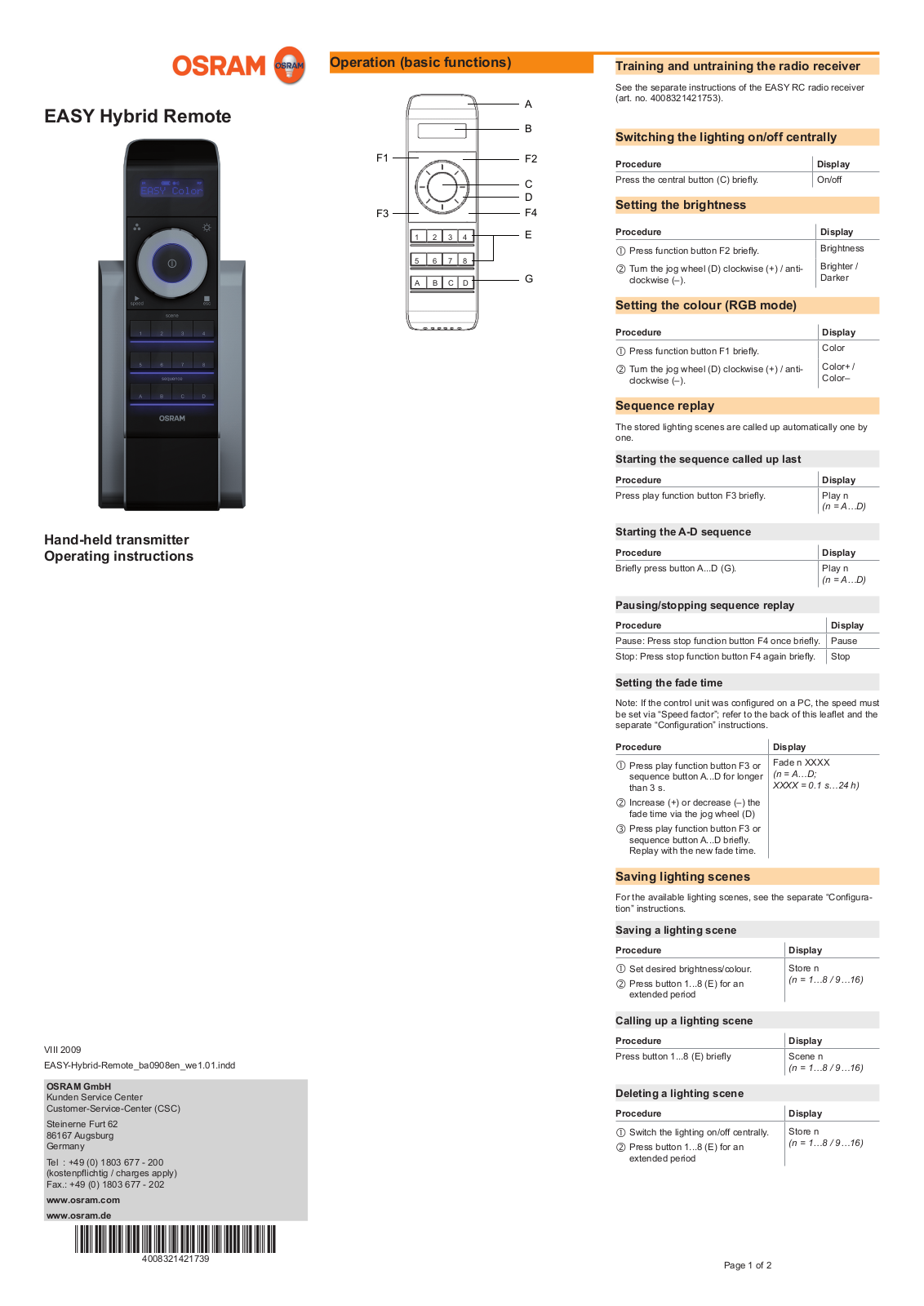 OSRAM EASY Hybrid Remote User Manual