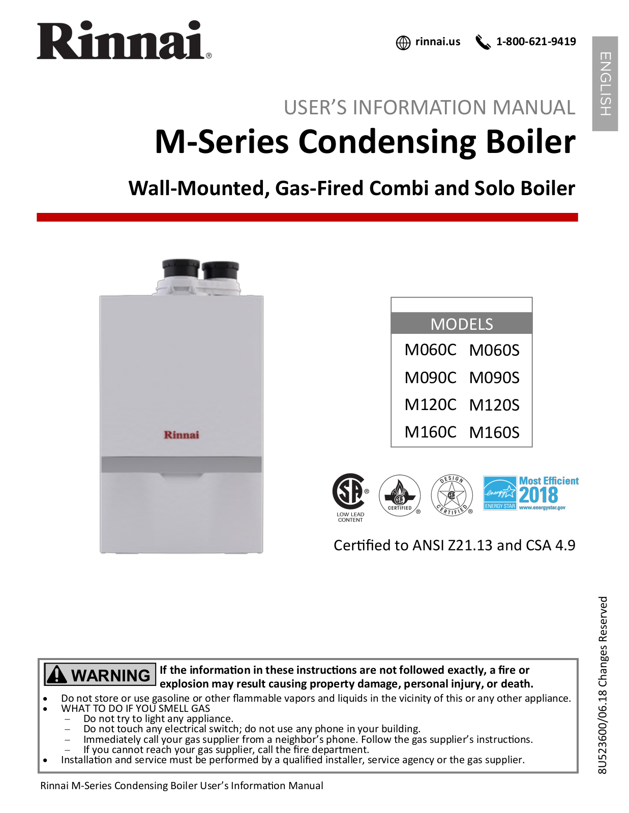 Rinnai Water Heater M060CN Installation  Manual