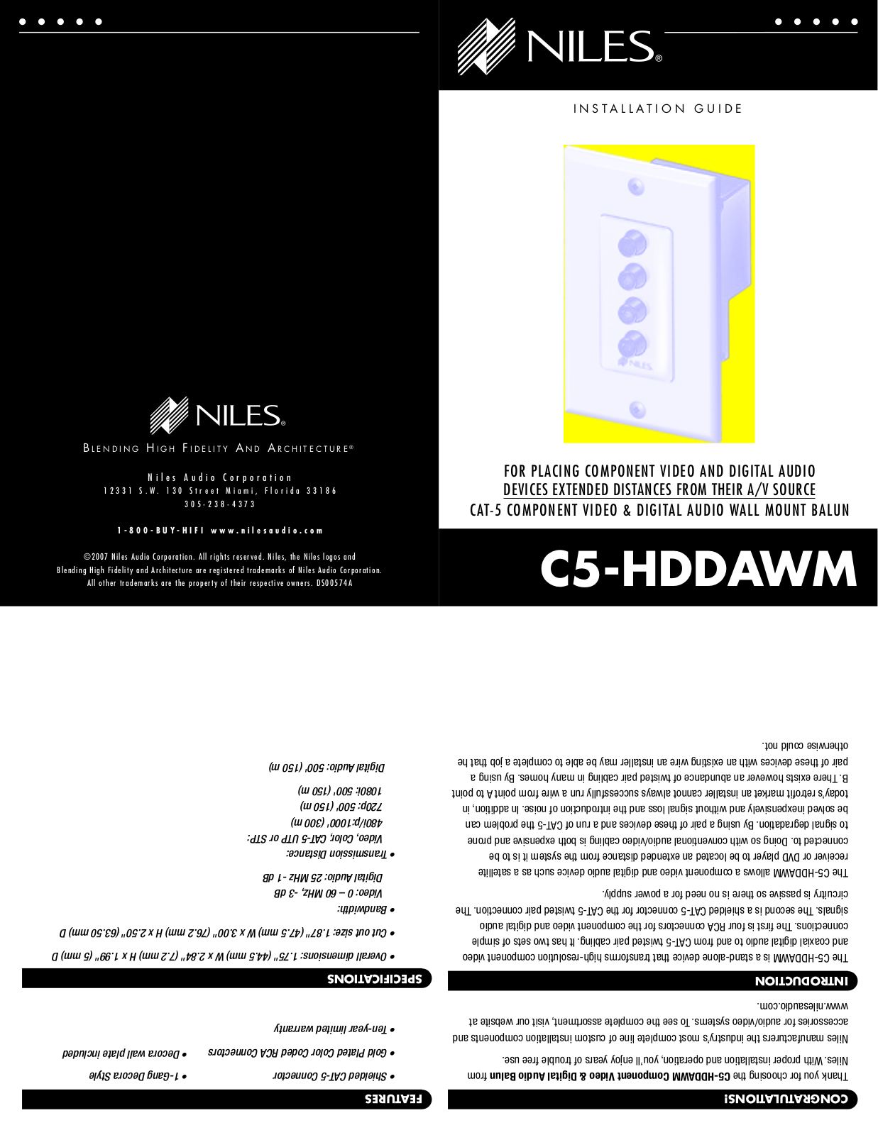 Niles C5-HDDAWM Owner's Manual