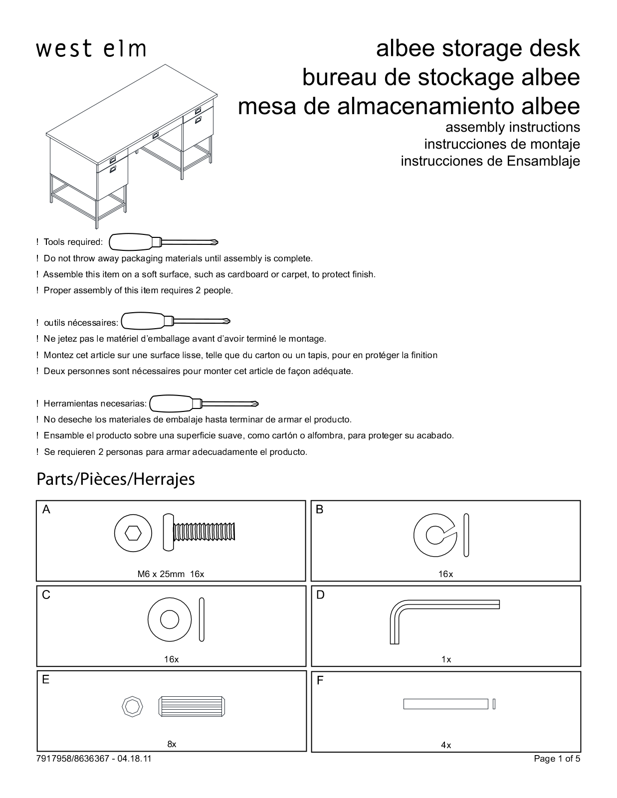 West Elm Albee Storage Desk Assembly Instruction