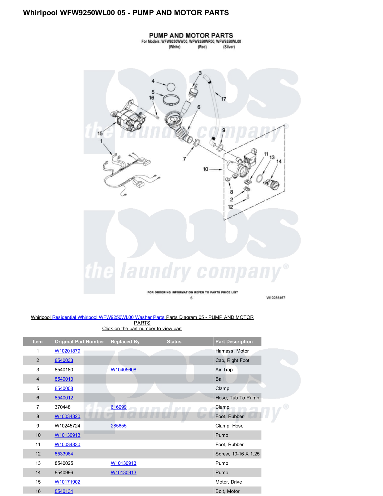 Whirlpool WFW9250WL00 Parts Diagram