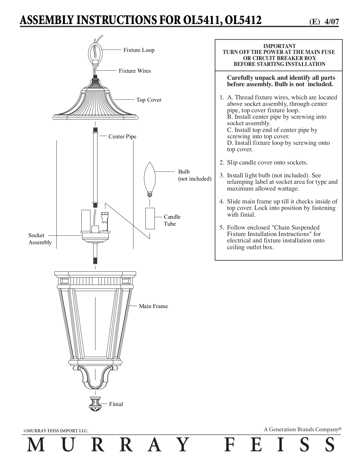 Feiss OL5411 User Manual