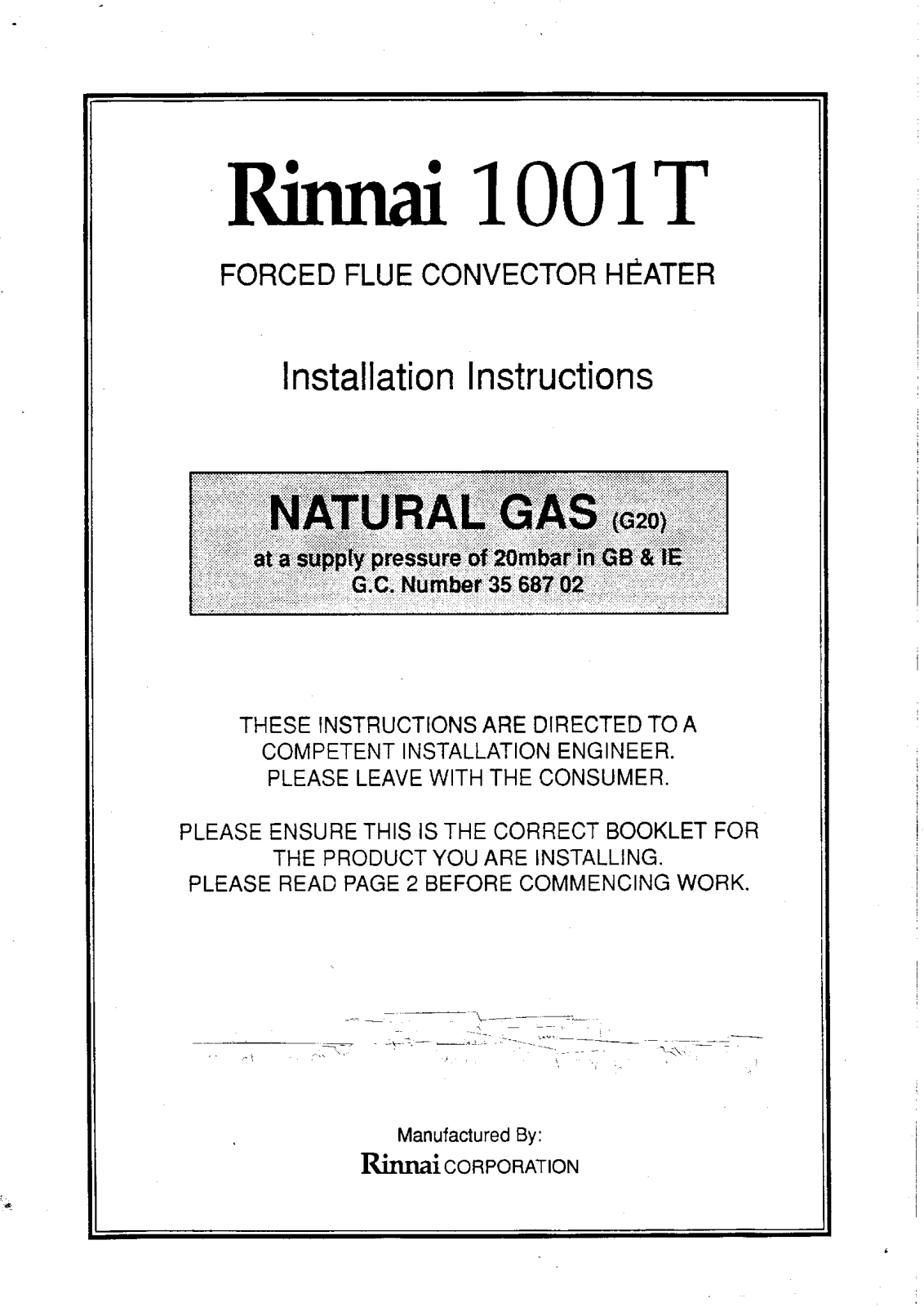 Rinnai 1001T Installation Manual