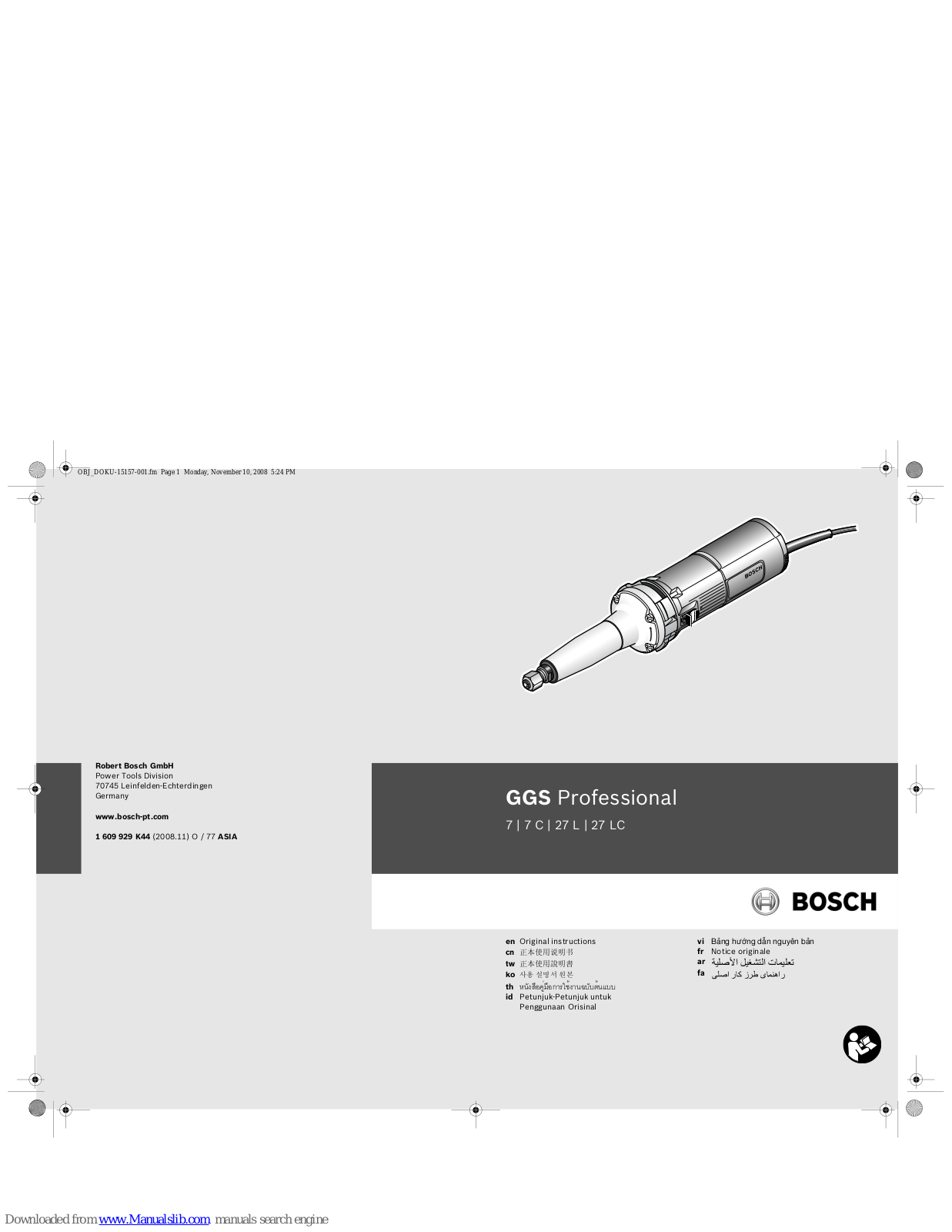 Bosch GGS Professional 7, GGS Professional 27 L, GGS Professional 27 LC, GGS Professional 7 C Original Instructions Manual