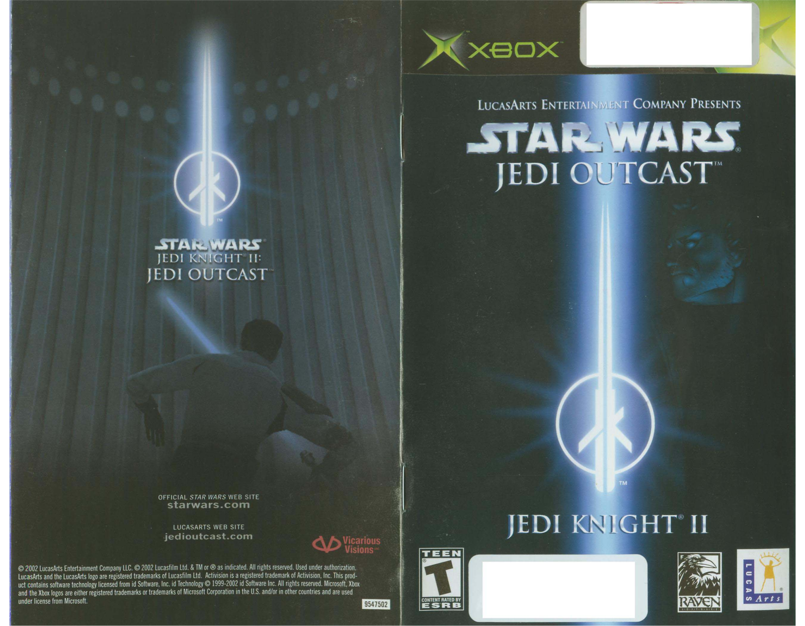 Games Microsoft XBOX STAR WARS JEDI OUTCAST User Manual