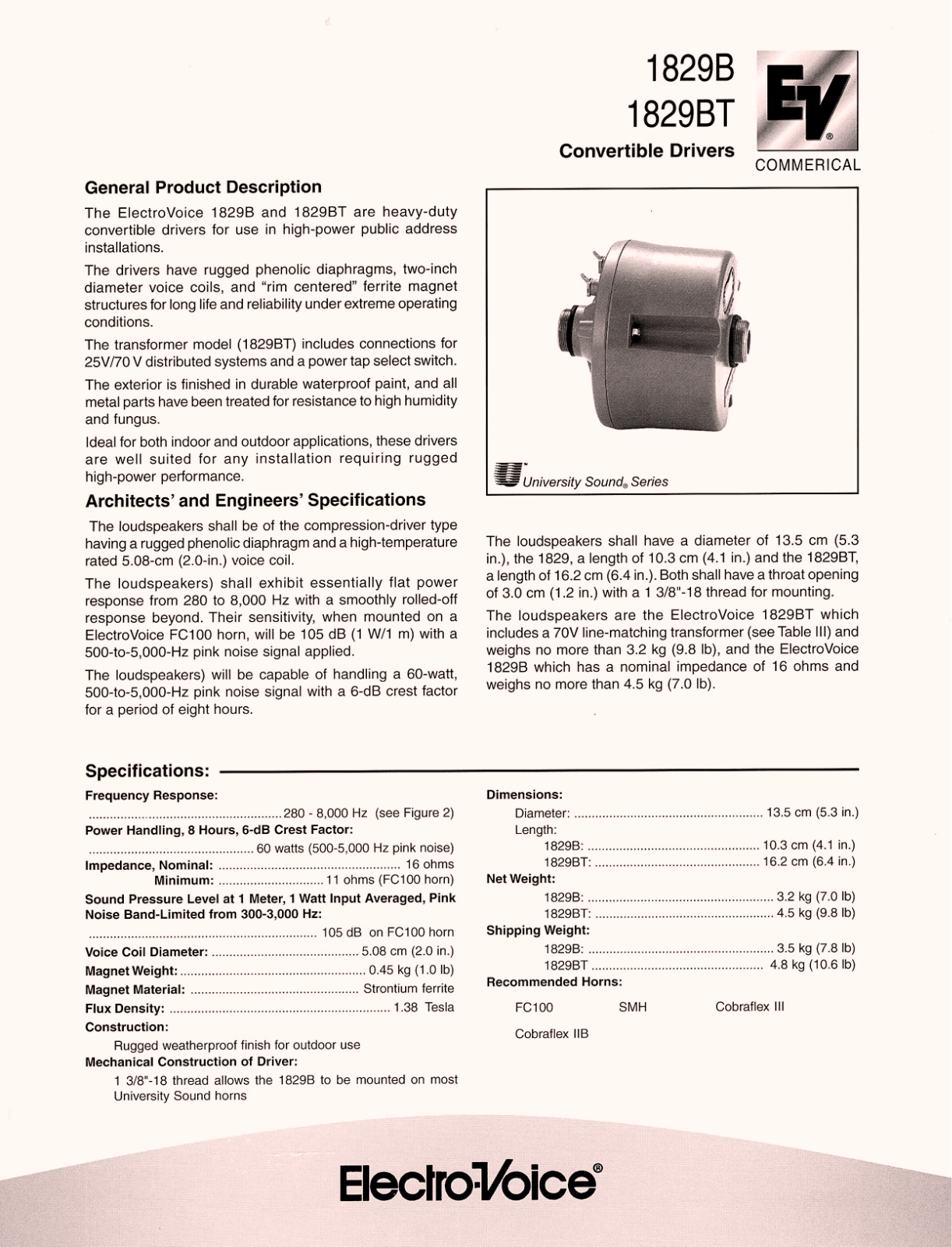 Electro-voice 1829BT User Manual