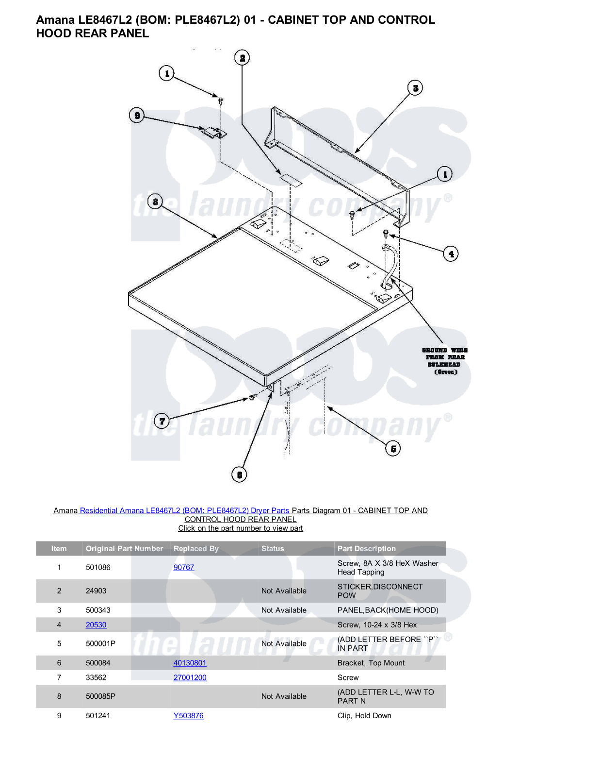 Amana LE8467L2 Parts Diagram