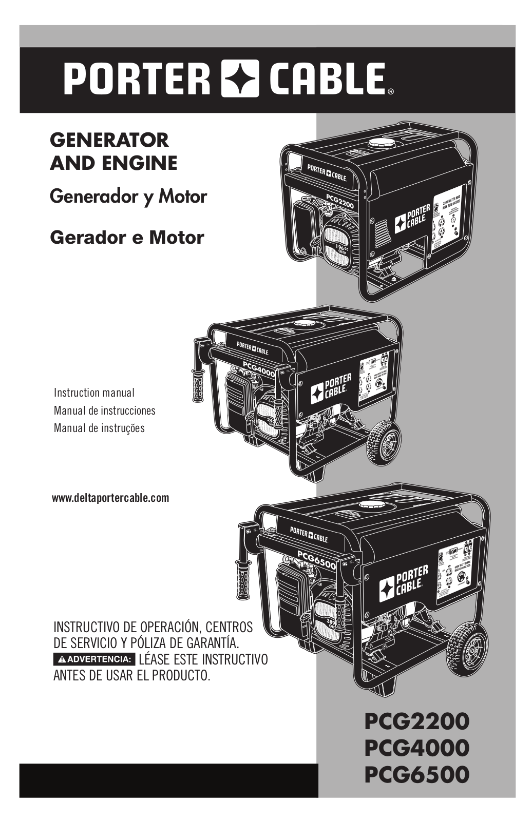 Porter-Cable PCG2200, PCG4000, PCG6500 User Manual