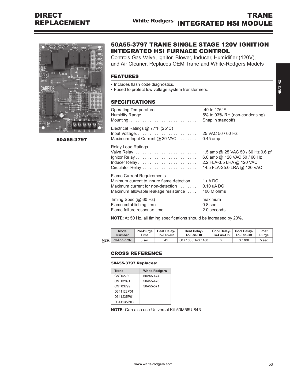 White Rodgers 50A55-3797, 21D83M-843 Catalog Page