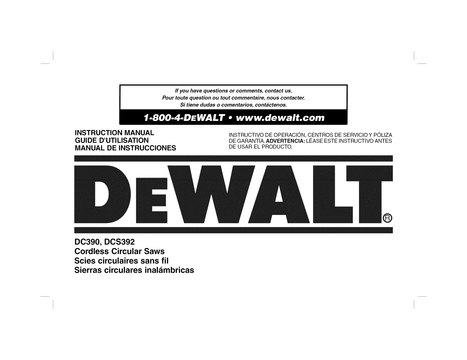 DeWalt DC390K TYPE1 Owner’s Manual
