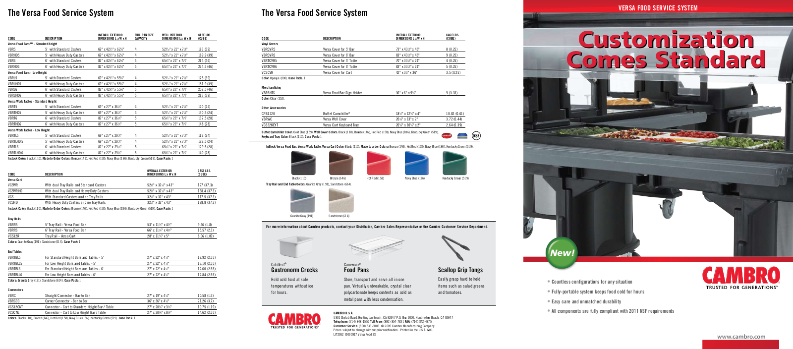 Cambro VCSCNL, VBR5, VBRHD5, VBR6, VBRHD6 Specifications