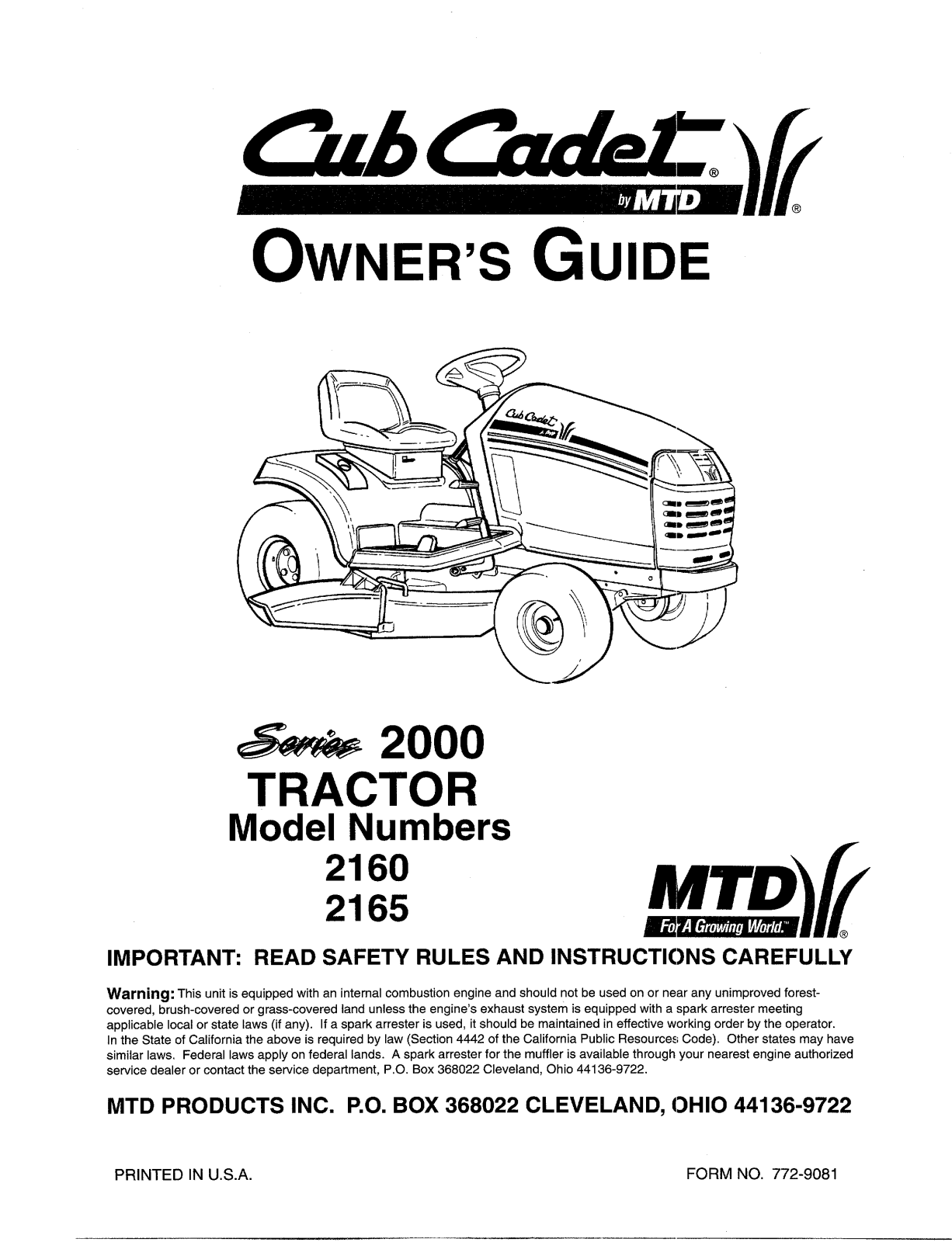 MTD 2165, 2160 User Manual