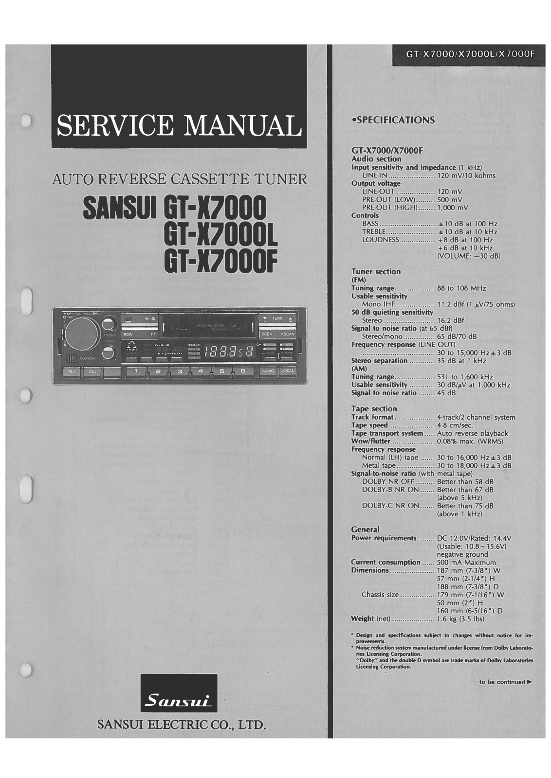 Sansui GT-X7000-L, GT-X7000-F, GT-X7000 Service Manual