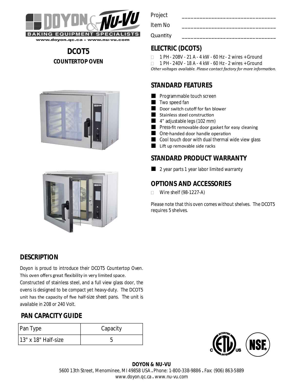 Doyon DCOT5 User Manual