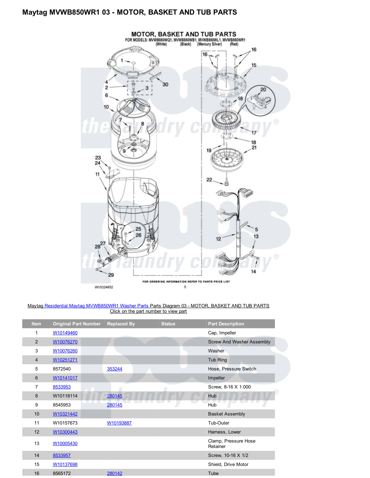 Maytag MVWB850WR1 Parts Diagram