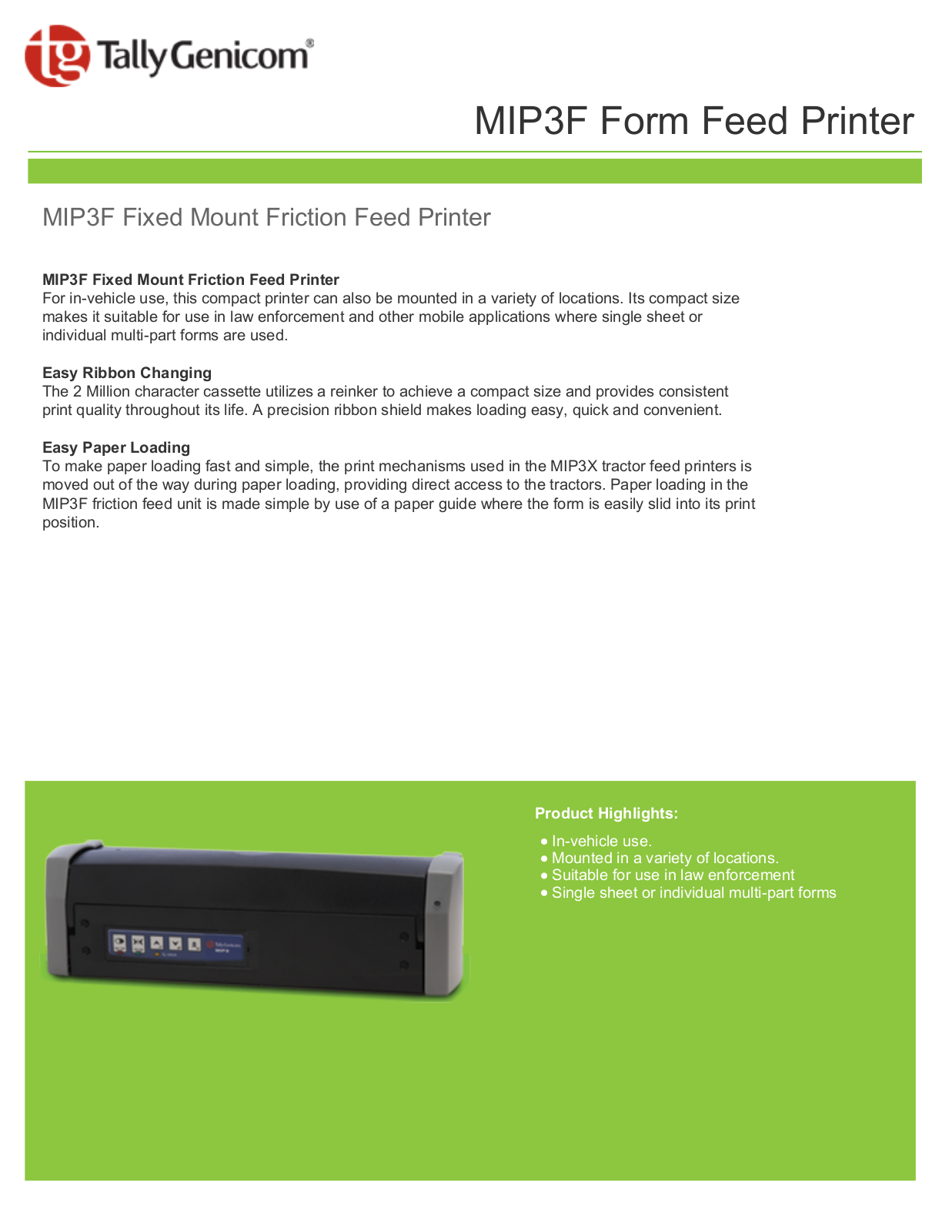 Tally Genicom MIP3F User Manual