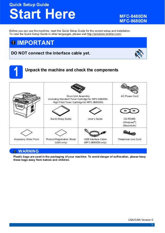 Brother MFC8480DN, MFC8680DN Quick Setup Guide