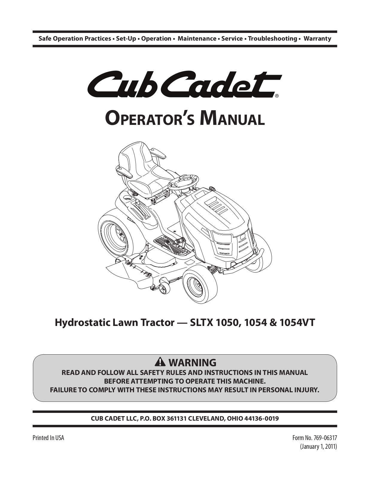 Cub Cadet 054VT, 1054, SLTX 1050 User Manual