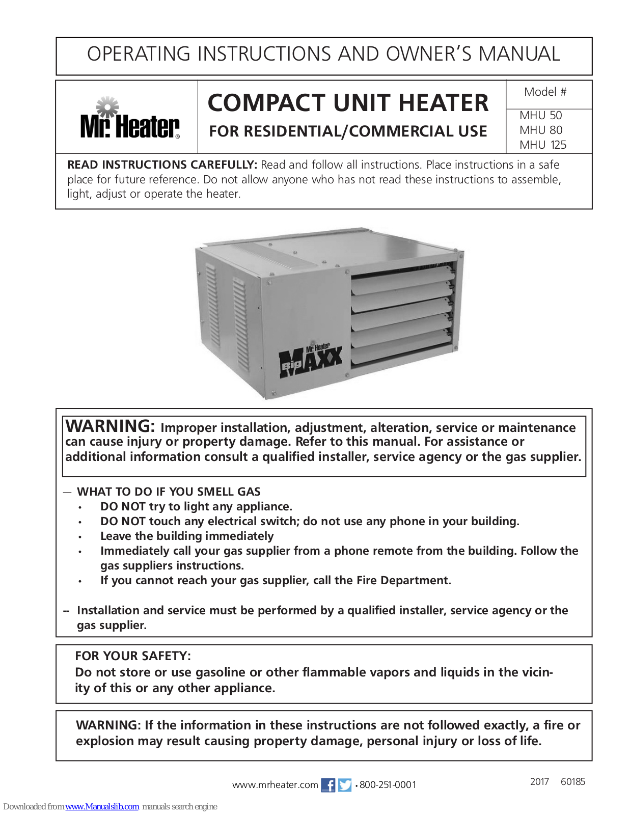 Mr. Heater MHU 80, MHU 50, MHU 125 Owner's Manual