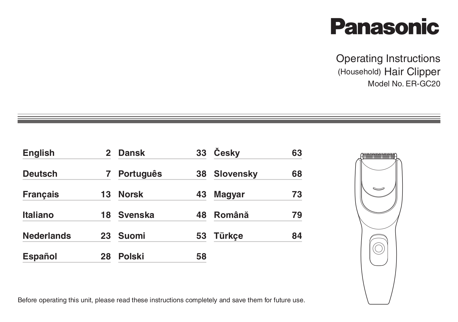 Panasonic ERGC20 User Manual